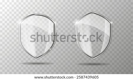 Glass screen set. Protection shield concept. Security badge icon. Privacy banner shield. Security label.