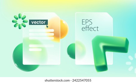 Glass screens with computer triangle shape cursor in glassmorphism style. 3D point arrow, click, and loading realistic icons. Transparent plastic chart frames template. Vector glass overlay effect.