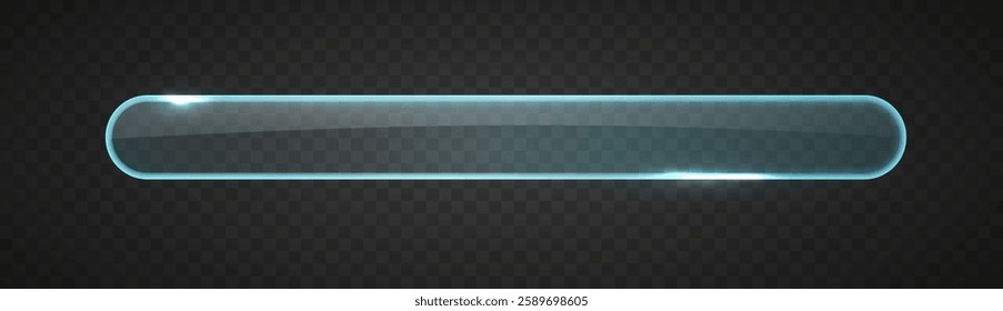 Glass search bar on dark background. Transparent buttons isolated. Vector realistic