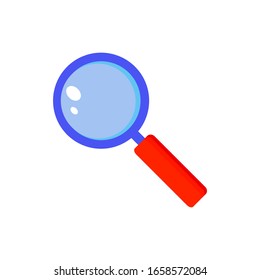 Glass search flat icon with red handle isolated