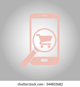 Glass searching for shoping on smart phone. Online shoping icon.