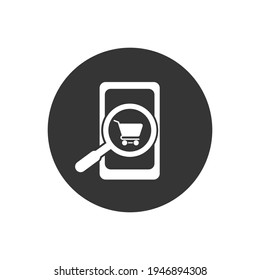 Glass searching for shopping on smart phone. Online shopping white icon
