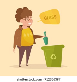 Glass. Separate sorting garbage. Vector. Cartoon. Isolated art on white background. Flat.