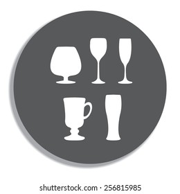 Glass set or collection  on a grey background