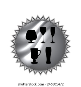 Glass set or collection on round sticker