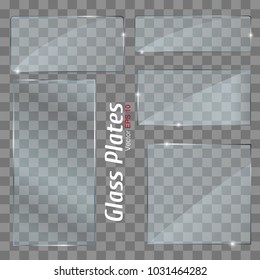 Glass set plates frame. Isolated on transparent background. Vector illustration