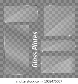 Glass set plates frame. Isolated on transparent background. Vector illustration