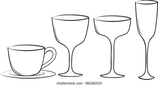 Glass set in vector line art