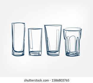 glass set vector one line art drink isolated sketch