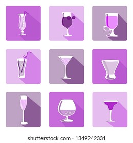 Glass Set Vector. Transparent Empty Glasses Goblets For Water, Alcohol, Juice, Cocktail Drink. Vector illustration, flat style