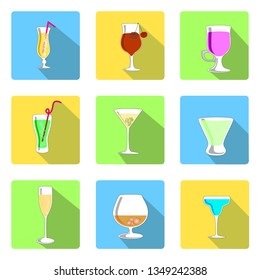 Glass Set Vector. Transparent Empty Glasses Goblets For Water, Alcohol, Juice, Cocktail Drink. Vector illustration, flat style