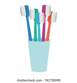 glass with several toothbrush in colorful silhouette vector illustration