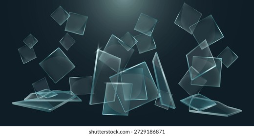 Fragmentos de vidrio y vidrio con reflejos de luz.