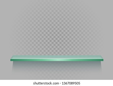Glass shelf on gray background. Portfolio construction with shadow on transparent background