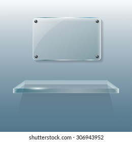 The glass shelf on a wall. Vector eps10 illustration