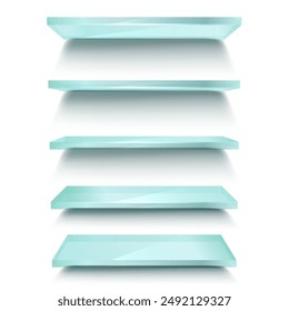Glass shelves in different angles. Vector illustration