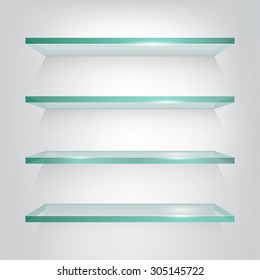 Glass shelves on light grey background. Vector eps10 illustration