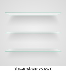 Glass shelves on light grey background. Vector eps10 illustration