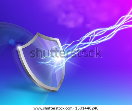 Glass shield with double protection and lightning. Concepts. Advertise toothpaste, sunscreen, virus, firewall, house paint.
Vector realistic file.