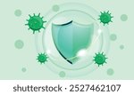 Glass shield protects and protects against viruses or germs and dirt, vector 3d on blue background for designing advertisements for disinfectant products or disease prevention medicine products