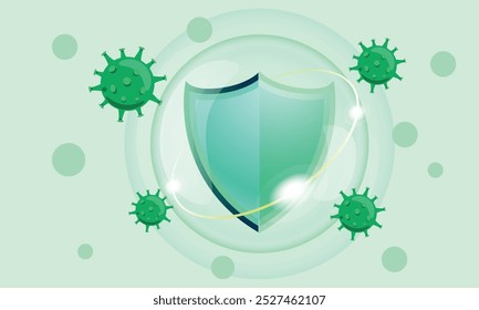 Glass shield protects and protects against viruses or germs and dirt, vector 3d on blue background for designing advertisements for disinfectant products or disease prevention medicine products