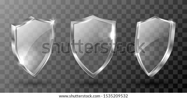 Glass shield realistic vector illustration.\
Blank transparent white acrylic glass panel with metal frame, award\
trophy or certificate template, front side view isolated on\
checkered background