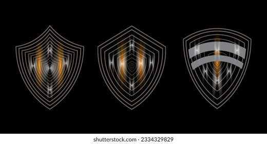 Glass shield realistic vector illustrations. Blank transparent blue acrylic glass panel with reflection and glow, award trophy or certificate template, front side view isolated on checkered background