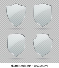 Glasscheibe. Set mit transparenten Glasschirmen. Konzeptionelles Symbol für Schutz, Sicherheit, Gefahrenabwehr und Schutz. Vektorgrafik