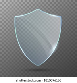 Glass Shield Vector. Safety Glass Badge Icon. Transparent Protection Glass Shield Icon.