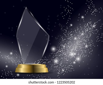 Glass shining trophy  Isolated on Sparkling Background. Glass Trophy Award Vector illustration, 