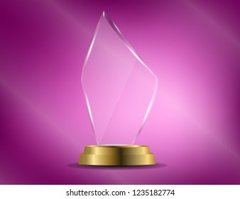 Glass shining trophy  Isolated on Sparkling Background. Glass Trophy Award Vector illustration, 