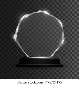 Glass shining trophy. Isolated on black transparent background. Vector illustration, eps 10.

