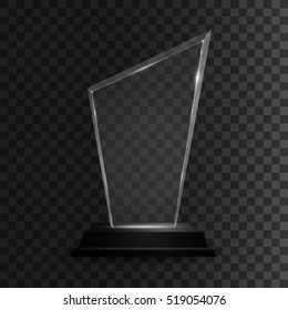 Glass shining trophy. Isolated on black transparent background. Vector illustration, eps 10.
