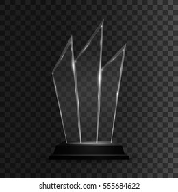 Glass shining trophy. Isolated on black transparent background. Vector illustration, eps 10.
