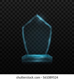 Glass shining trophy. Isolated on black transparent background. Vector illustration, eps 10.

