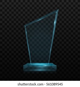 Glas glänzende Trophäe. Einzeln auf schwarz-transparentem Hintergrund. Vektorgrafik, eps10.
