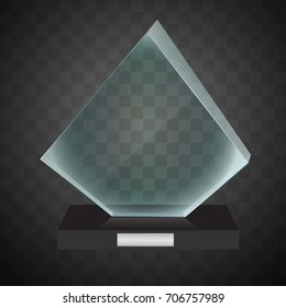 Glass shining trophy isolated on transparent background. Vector illustration.