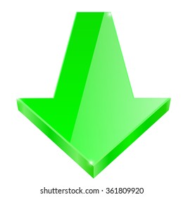 Glass shiny Green arrow. Vector illustration isolated on white background