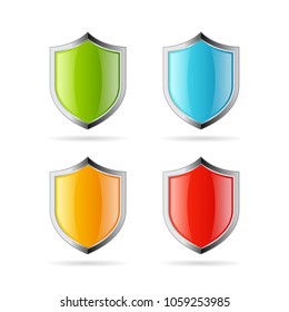 Glass shiny shield vector icon set illustration isolated on white background