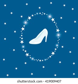 Glass shoe on blue vector background design illustration.