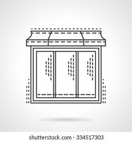 Glass showcase with awning. Empty clothing store front. Thin flat line style vector icon. Single element of web design for site or mobile app.