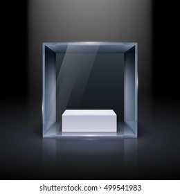 Glass Showcase in Cube Form for Presentation on Black Background