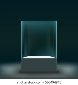 Glass Showcase For The Exhibition In The Form Of A Cube. Stock Vector Illustration