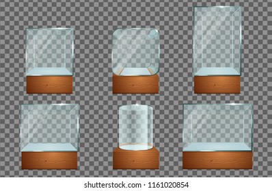 Glass showcase icon set. Vector realistic illustration isolated on transparent background.