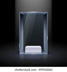 Glass Showcase for Presentation on Black Background