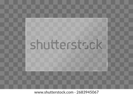 Glass showcase set with clear plates and realistic window mockup. Acrylic frames with glossy glare and light reflection. Transparent rectangle vector illustration.