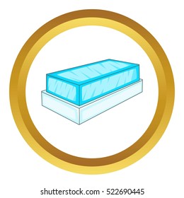 Glass showcase vector icon in golden circle, cartoon style isolated on white background