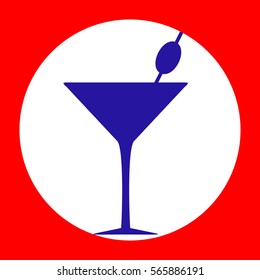 Glass sign illustration. Blue icon in white circle at red background. Colors of USA flag. Circumscribed circle. Circumcircle.