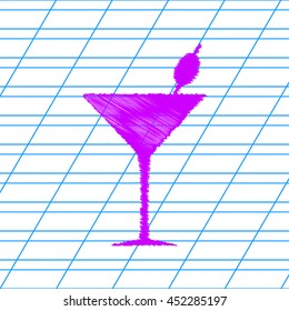 Glass sign illustration. Violet scribble icon with school paper.