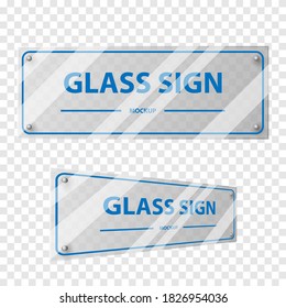 Glass Signage Mockup Isolated On Transparent Background, Vector Illustration